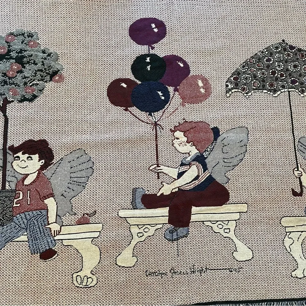 Carolyn Shores Wright Children Angels Throw Blanket Afghan Tapestry Approx 48X66